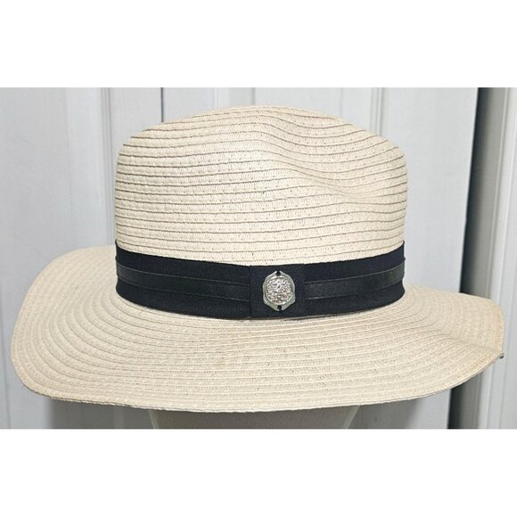 Vince Camuto Paper Straw Hat Floppy Fedora Summer Beach Sun Wide Brim Safari - Picture 2 of 7